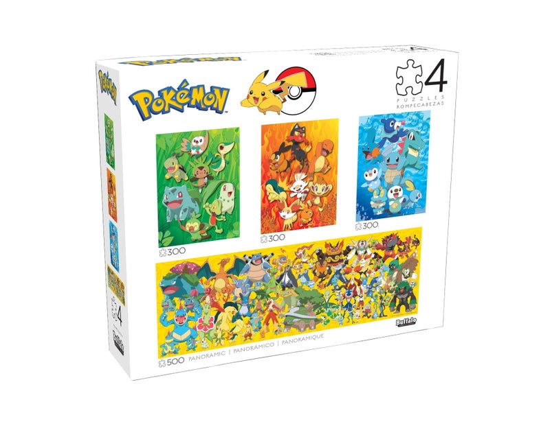 Buffalo Games - PokÃ©mon - 4 x 1 Multipack - 500 Piece Panoramic Jigsaw Puzzle for Adults plus Three 300 Piece Puzzles - First Partner PokÃ©mon Collection - Image 2